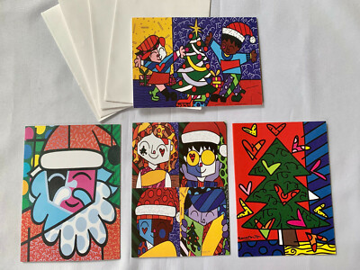 Romero Britto set of 4 Holiday Greeting Cards 5.5 in X 4 in