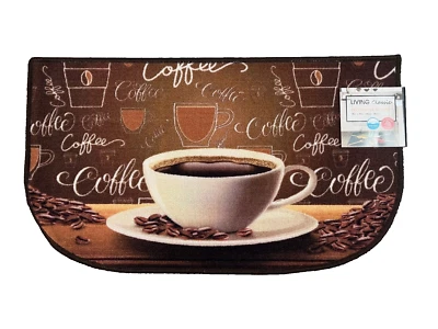 LIVING CLASSICS Coffee Half Moon Slice Kitchen Rug, Non Skid Back, Brown