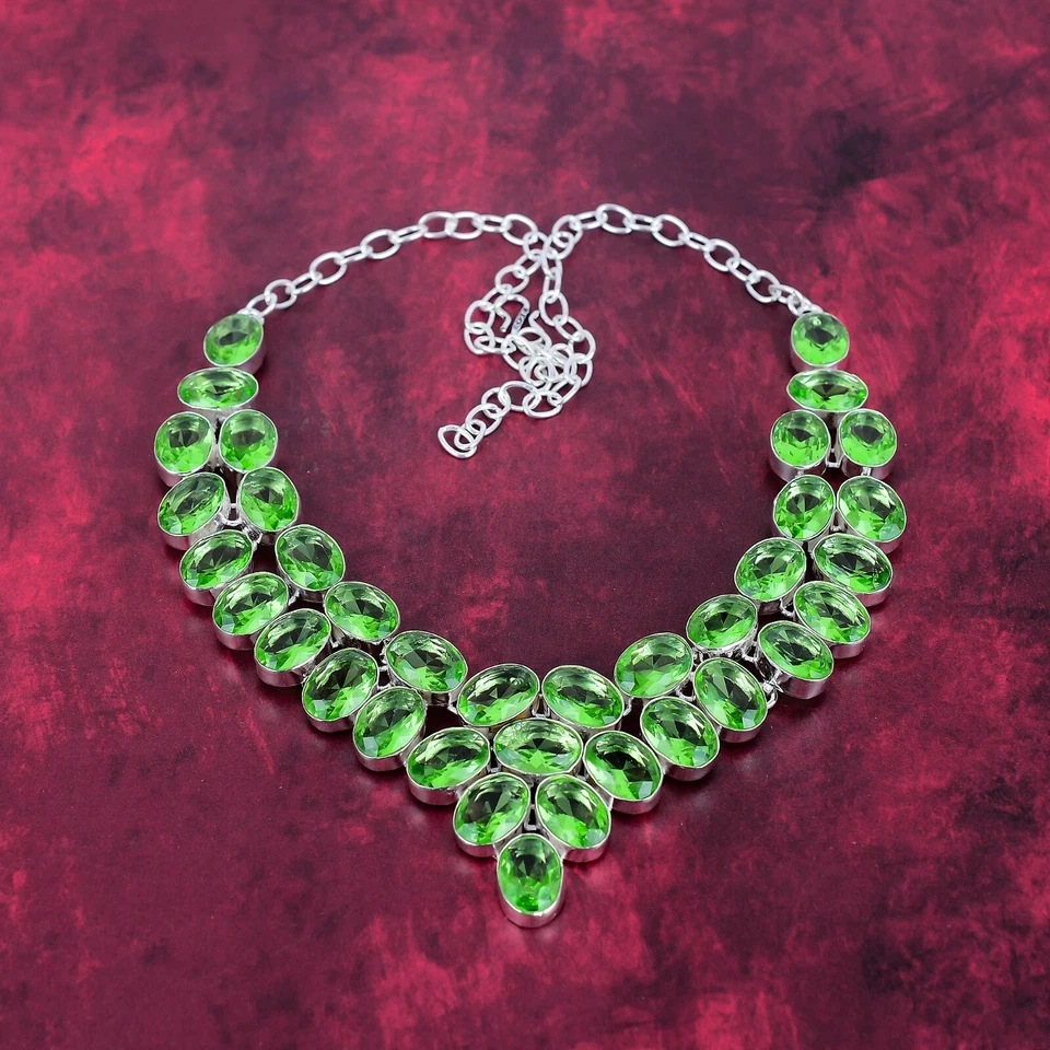 Tsavorite Gemstone Handmade 925 Solid Silver Jewelry Necklace Gift For Women - Image 4 of 4