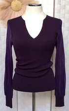 FUZZI 100% Virgin Wool Purple Sheer Mesh Sleeve Pullover Sweater Size M FX3