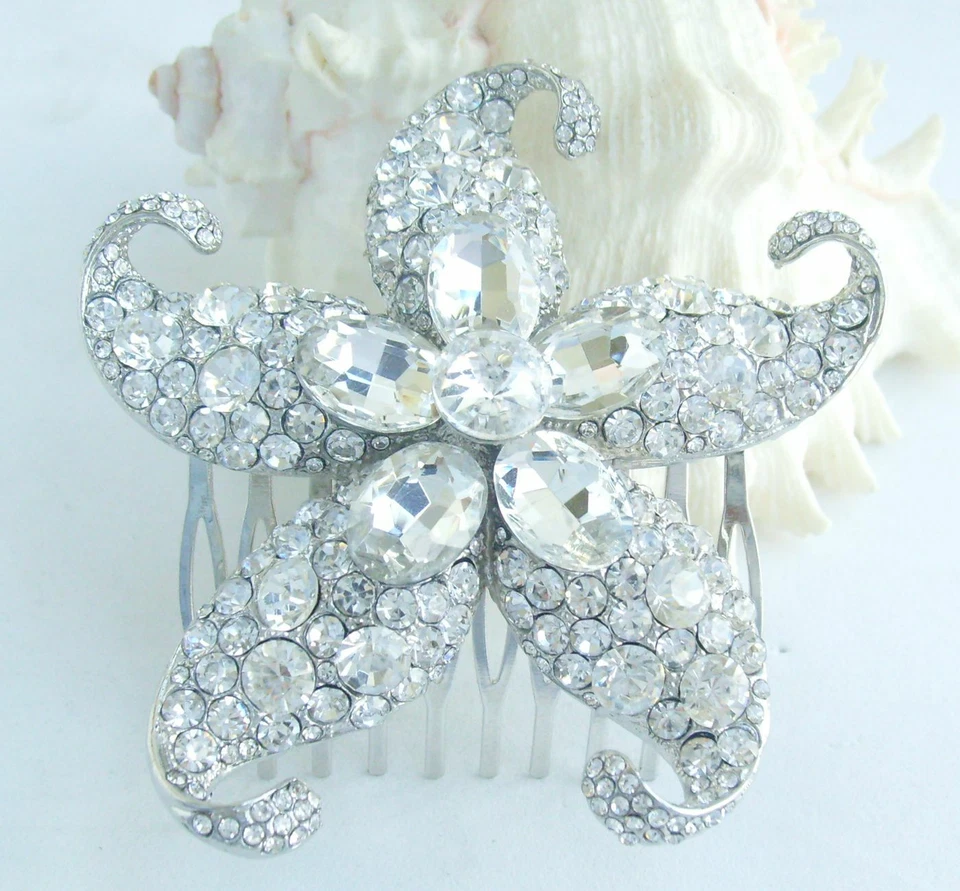 Peine lateral pinza de pelo estrella de mar cristal estrás boda novia 04824 Foto 3 de 4