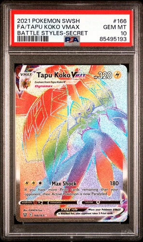 Secret RARE PSA 10 2021 POKEMON SWSH BATTLE STYLES 166 FULL ART TAPU KOKO VMAX