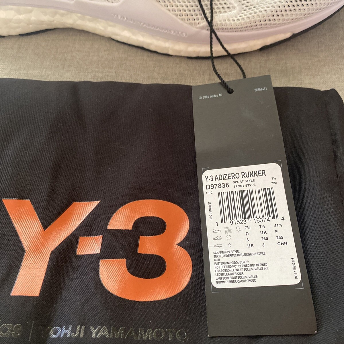 Y-3 Yohji Yamamoto X Adidas adizero Runner Core White Size 8 