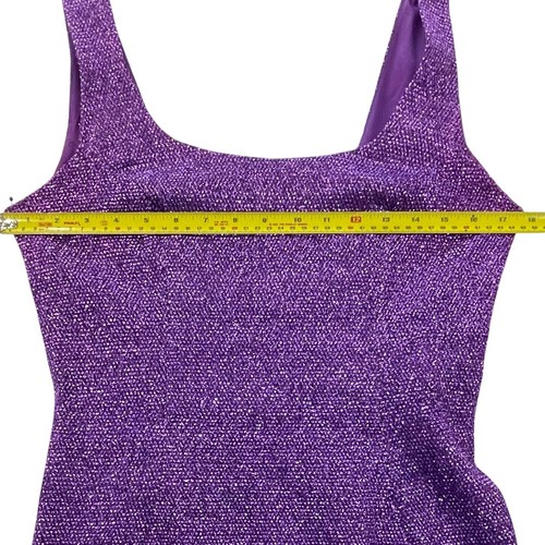 Vintage 80s Nadine Purple Metallic Mini Dress Sz 9 Scoop Neck V-Back Prom Party - Picture 10 of 14