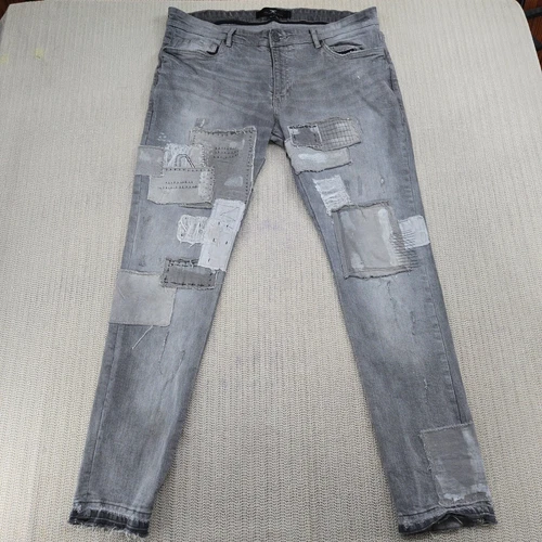 Jordan Craig Legacy Edition Sean Jeans Men 40x32 Gray Denim Patchwork Streetwear