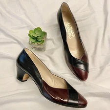 Salvatore Ferragamo Vintage 90s Pumps Size 7 Two Tone Leather Brown & Black