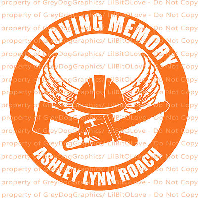 PERSONALIZED IN MEMORY VINYL DECAL LOGGER LOGGING HARD HAT CHAINSAW AXE & NAME