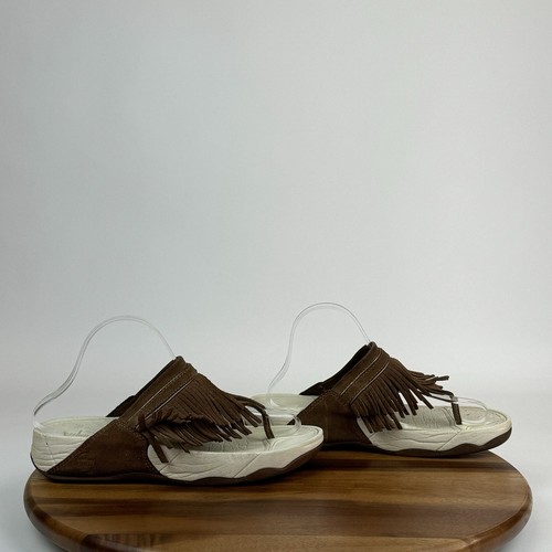 Womens Fitflop Brown Suede Fringe Comfort Platform Thong Sandals Size 8 M GUC