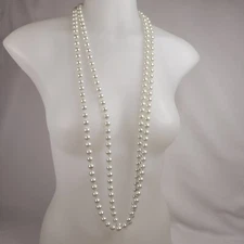 Set of 2 Faux Glass Pearl Fashion Jewelry Necklaces 10mm Knotted Over the Head
