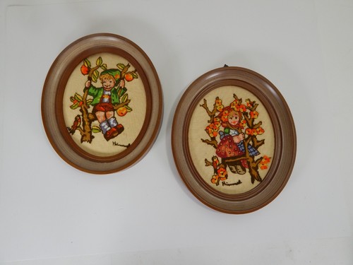 Set of 2 Vintage Crewel Art Hummel Boy & Girl Oval Picture Framed 9 X 12 - Picture 7 of 7