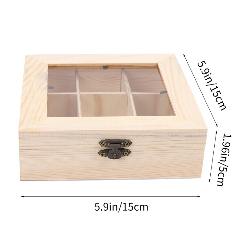3X(Wooden Tea Bag Jewelry Organizer Chest Storage Box 9 Compartments