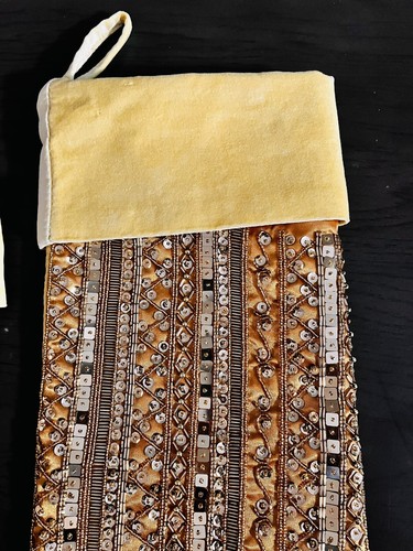 Vtg Gold Velvet Beaded Christmas Holiday Stockings Sequins BEAUTIFUL Lot of 2 - Picture 4 of 9
