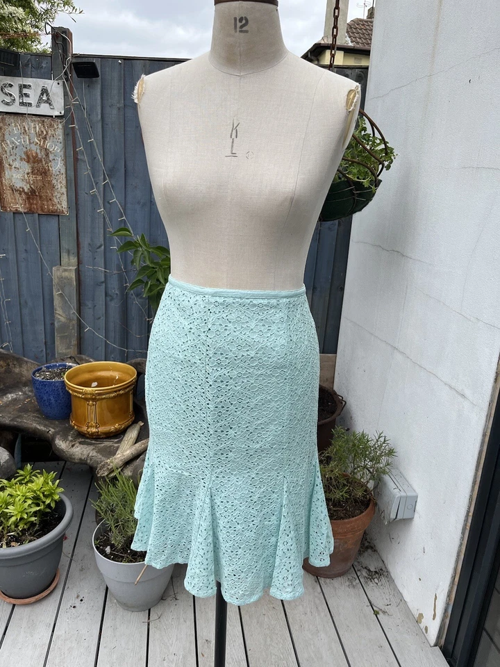 JONES WEAR MEZCLA ALGODÓN ENCAJE 2 PIEZAS FALDA TRAJE TALLA 12 BLAZER AJUSTADO AZUL MENTA Foto 4 de 4