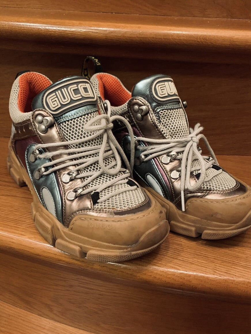 GUCCIバグ Gucci Flashtrek Sneakers Brown/ Blue/ Pink Logo Embossed Shoes | eBay