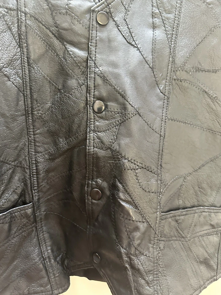 黑色皮革背心男式小号美国皮革鹰、美国国旗和美国 — 第 3/4 张图片