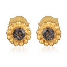 Black Rutile Gemstone 925 Sterling Silver Stud Earrings Handmade Jewelry