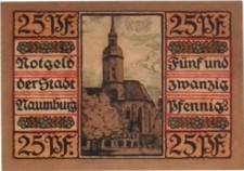 1920 Germany NAUMBURGK 25 Phennig Banknote / Notgeld