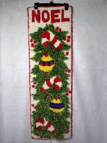 Rug Latch Hook Wall Hanging Banner Runner Noel Christmas Handmade Done Vintage - 第 1/9 張圖片
