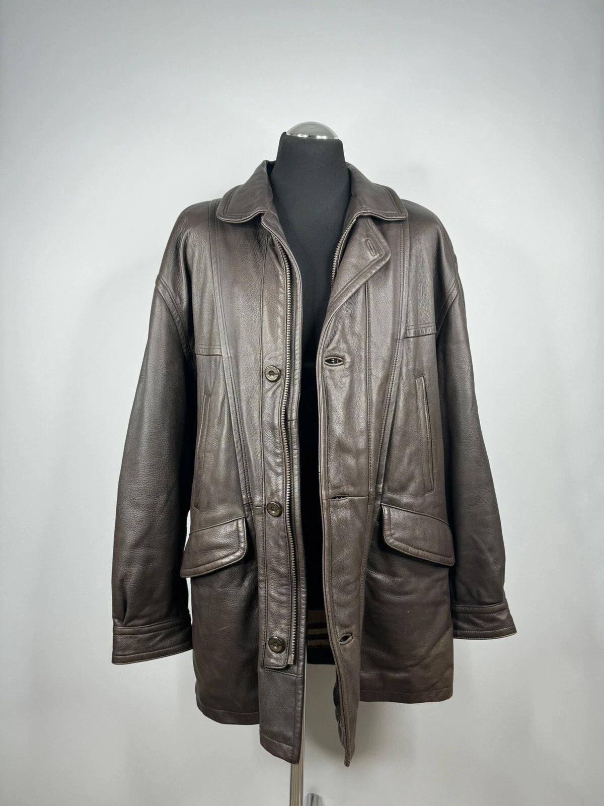 Burberry giacca pelle uomo giubbino cappotto marrone taglia XL