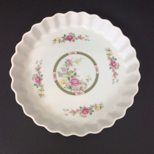 Quiche Pie Dish Round Scalloped Edge Bird Floral Asian Pattern 9.5" - Picture 1 of 6