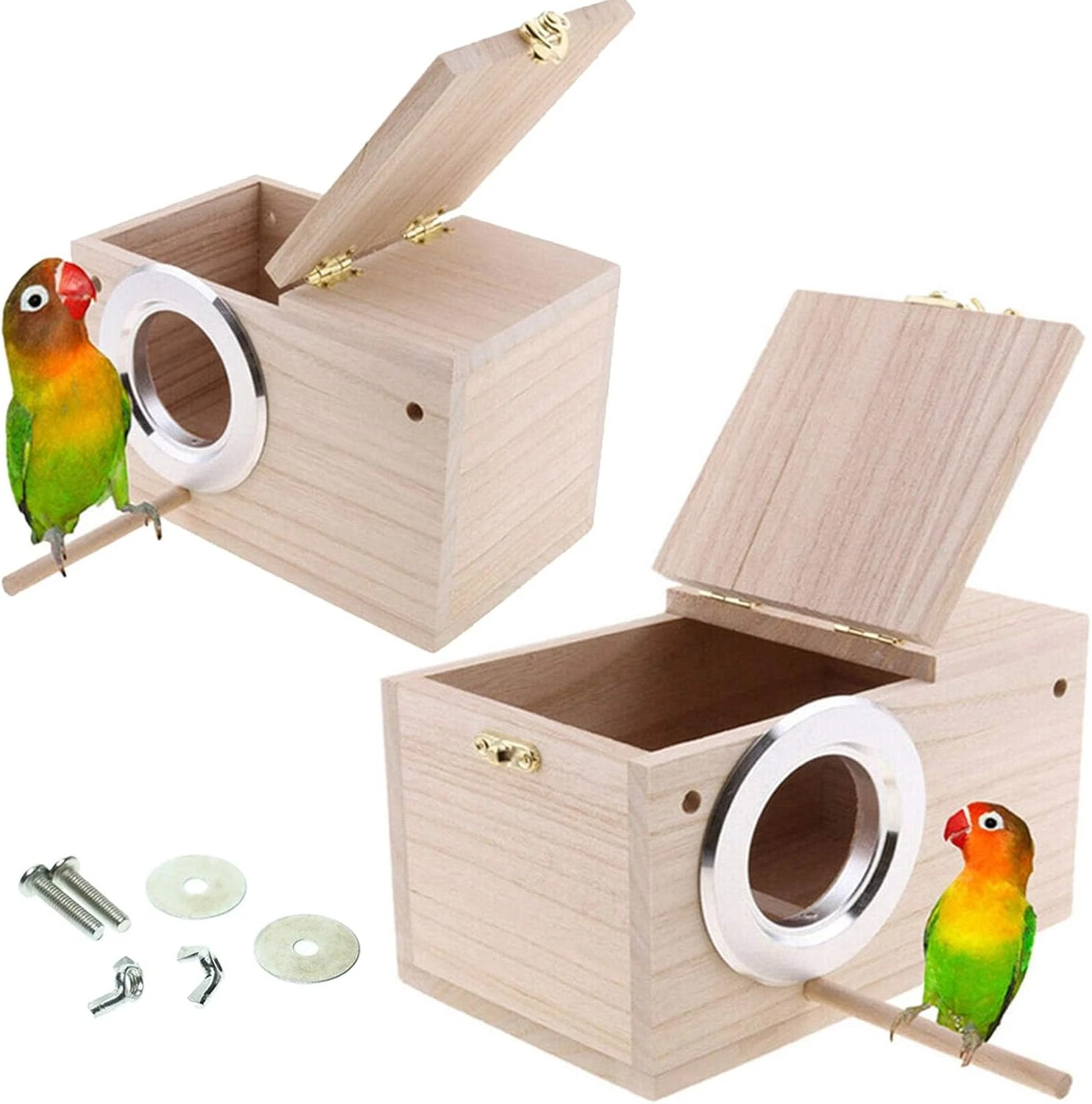Hamiledyi 2PCS Parakeet Nesting Box Bird House Bird Nest Wood Breeding Box Parro