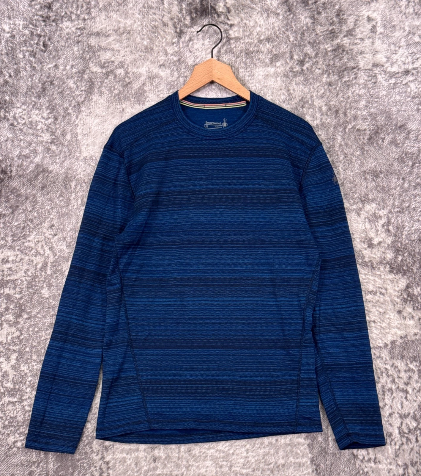 Smartwool Long Sleeve Base Layer Shirt Large Mens Blue Merino Wool Stripe