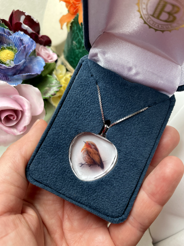 VINTAGE MODERNIST 925 SOLID STERLING SILVER ROBIN PENDANT 20" NECKLACE 51CM - Picture 4 of 13
