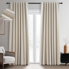 Beige Linen Blackout Curtains 84 Inch Long, Modern Black Out Curtains for Bed...