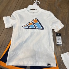 Kids Size 6 Adidas 2 Piece Outfit NWT White/Navy/Orange Orig 40.00