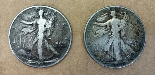 2—1943 SILVER WALKING LIBERTY HALF DOLLARS