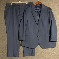Stafford Suit Mens 2X Blue Classic Fit Super Suit Jacket Pants Dress Two Piece