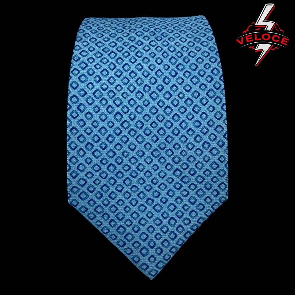 Corbata de seda de lujo geométrica azul BVLGARI hecha en Italia 59’’ x 3,75’’ nueva sin etiquetas  Foto 4 de 4
