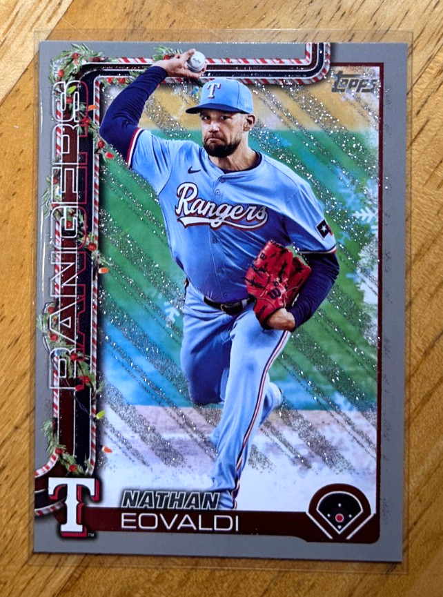 Nathan Eovaldi 2025 Topps Holiday Silver Glitter Parallel SP #H47 Texas Rangers