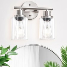 Modern 2-Light Bathroom Vanity Light Brushed Nickel Clear Glass Wall Fixture