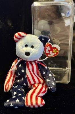 Ty Beanie Baby Spangle Blue Face Teddy Bear 1999 Patriotic American Flag Vintage
