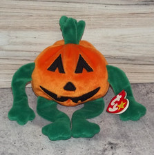 1998 TY Beanie Baby Pumkin Halloween Jack-O-Lantern Plush Shelf Sitter EB1