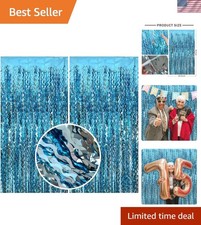 Blue Streamers Party Decorations, Pale-Blue Fringe Backdrop, Light-Blue Birth...