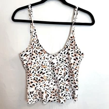 Beachsissi Leopard Cheetah Animal Print Lined Tankini Swimsuit Top Size Large