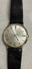 OMEGA 14K Gold Men’s Watch 36MM 12 Diamonds Satin Finish Manual Lizard Strap