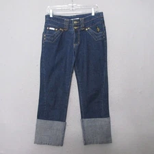 Baby Phat Y2K Jeans Gold Accent Embellished Pockets Cuff Cropped Denim