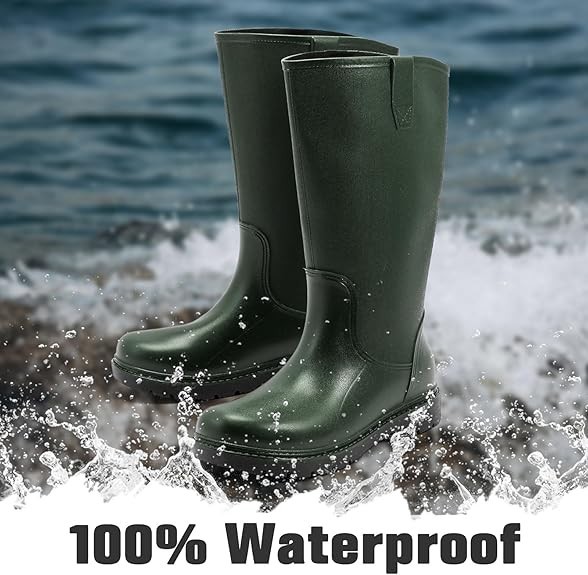 Women's Solid Color Mid-Calf Rubber Rain Boots for Snow & Wet Weather  