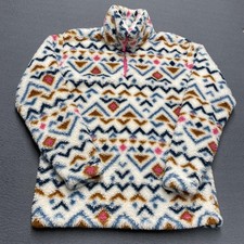 Eddie Bauer Pullover Womens Small White Geometric 1/4 Zip Fleece Sweatshirt
