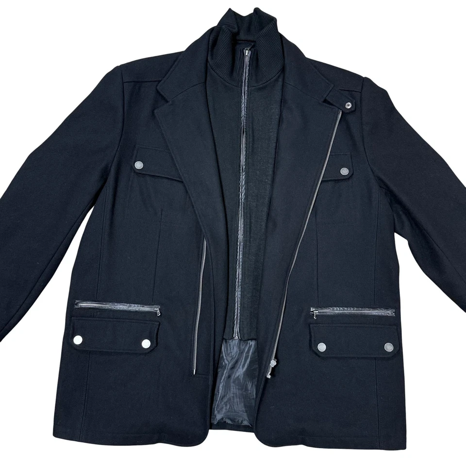 Abrigo Emanuel Ungaro para Hombres Mezcla de Lana Cuero Ribete XXL Foto 2 de 4