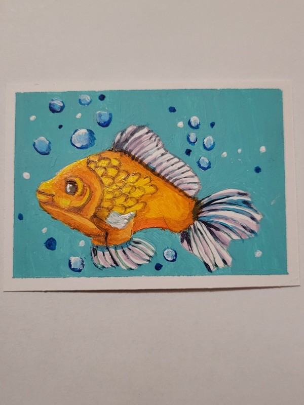 "Goldfish" ACEO original painting by artist Cassandra Barnhart ATC