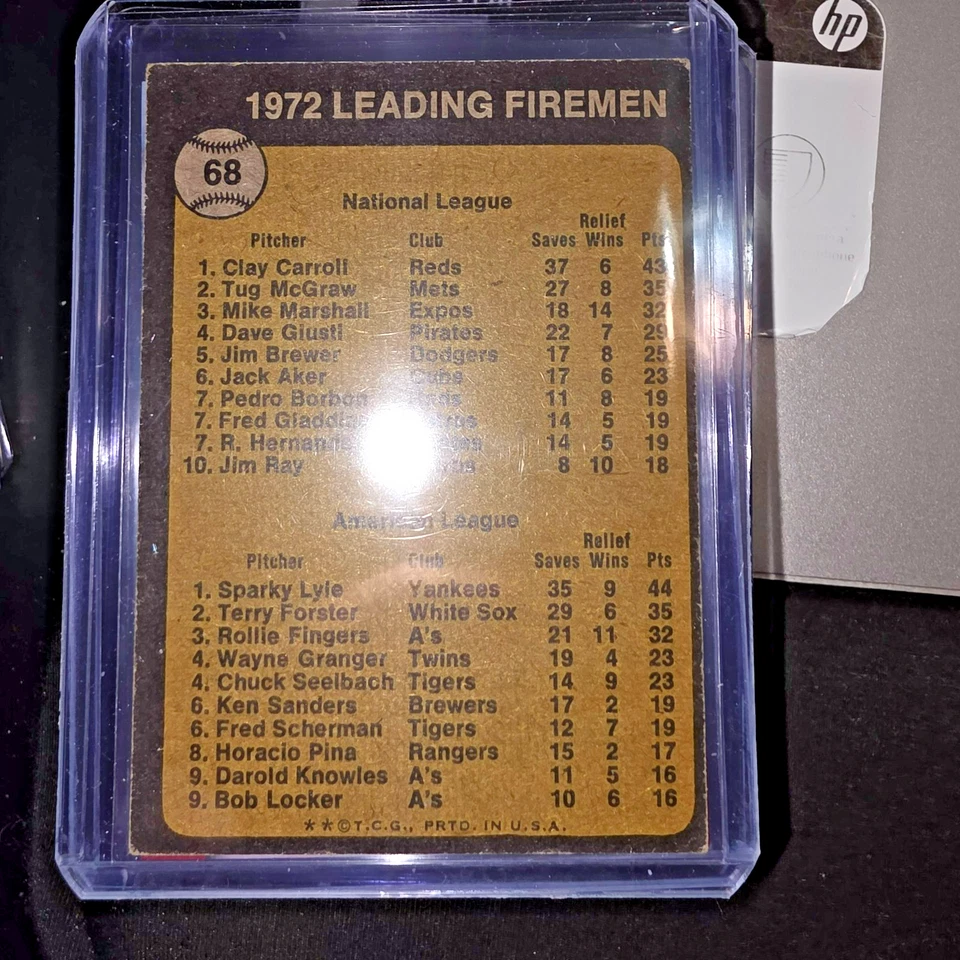 1972 TOPPS 50-Я ГОДОВЩИНА #68 1972 ВЕДУЩИЕ ПОЖАРНЫЕ ЗОЛОТОЙ МЕДАЛЬОН AL/NL - Изображение 2 из 2