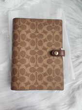 Coach Snap Notebook In Signature Canvas/Smooth leather/ khaki Brown NWT