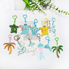 1 Piece Handmade Rhinestone Keychain Marine Life Beading Applique Patch Decor
