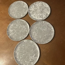 (5)CB2 Salad Plates Gray + White Splatter 8” Very Nice Low Profile Plates Unused