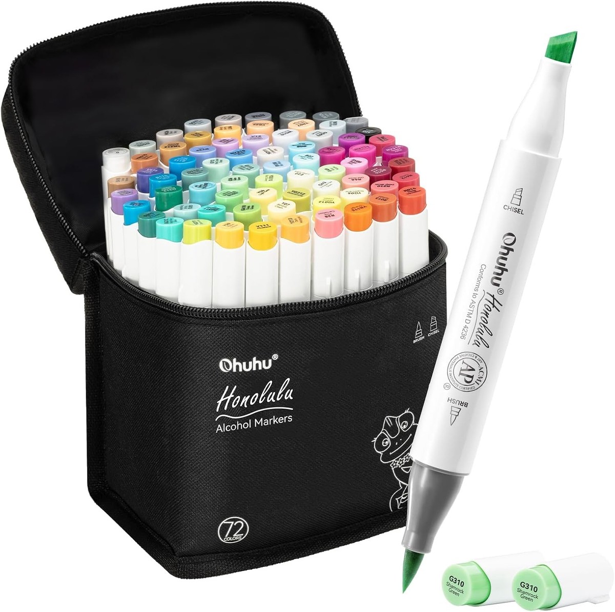 Ohuhu 72-Color Alcohol Art Markers Set, Brush & Chisel Tip
