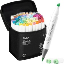 Ohuhu 72-Color Alcohol Art Markers Set, Brush Chisel Tip- Honolulu- Refillable